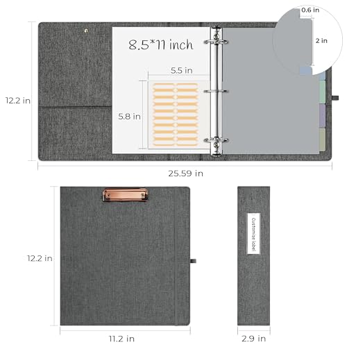 EYROZILL 3 Ring Binder 2 Inch, Binder for Letter Size (11" x 8.5") with 5 Tab Dividers, File Folder Labels and Low Profile Clipboards, Darkgrey - color: Dark Grey, size: ‎Letter Size - 2 Inch