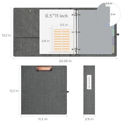 EYROZILL 3 Ring Binder 2 Inch, Binder for Letter Size (11" x 8.5") with 5 Tab Dividers, File Folder Labels and Low Profile Clipboards, Darkgrey - color: Dark Grey, size: ‎Letter Size - 2 Inch
