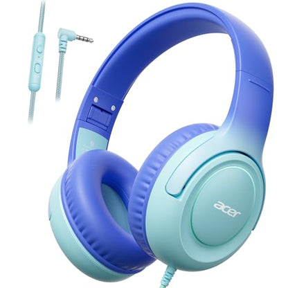 Acer Kids Headphones - 85/94dB Volume Limiter, Foldable Wired Over Ear Headphones for Travel, 3.5mm Jack, Toddler Headphones for School, Travel, iPad, Tablet, Blue Gradient, HK03 - color: Blue Gradient