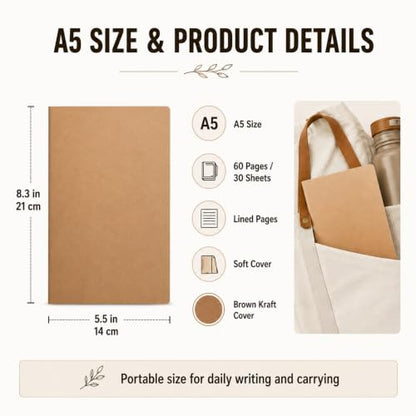 Mimorou 100 Pcs Journals Notebooks Bulk - Kraft Softcover A5 Small Notebooks 5.5 Inch x 8.3 Inch Notepads with 60 Page 30 Sheet for Writing Sketch Travel Office Supplies(Brown,Lined) - color: Brown, style: Lined