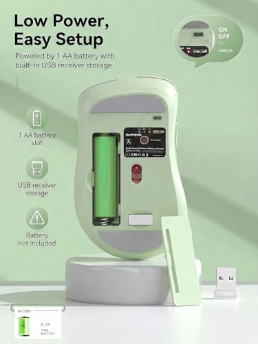 RAPIQUE Bluetooth Wireless Mouse, Dual Bluetooth & 2.4GHz USB Receiver, Right-Hand Design, Quiet Clicks, Low Power, Multi-Device Compatibility for MacBook, Laptop, Computer, iPad, PC - Sage Green - color: Sage Green