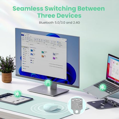 TECKNET Wireless Mouse,Bluetooth Mouse (BT5.3/5.0 & 2.4G) with USB Receiver Silent Optical Computer Mice，Wide Compatibility - color: Green