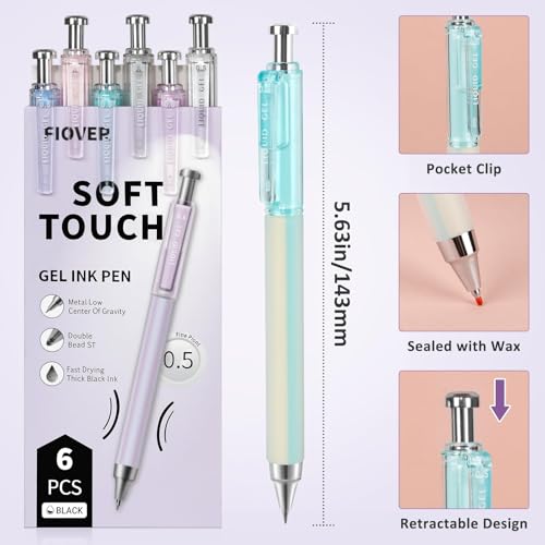FIOVER Gel Pens, 12 Pcs 0.5mm Quick Dry Black Ink Pens, Fine Point Smooth Writing Pens, Retractable with Silicone Grip, High-End Cute Aesthetic Office School Supplies, Gifts for Women Men (12pcs) - color: 12pcs black