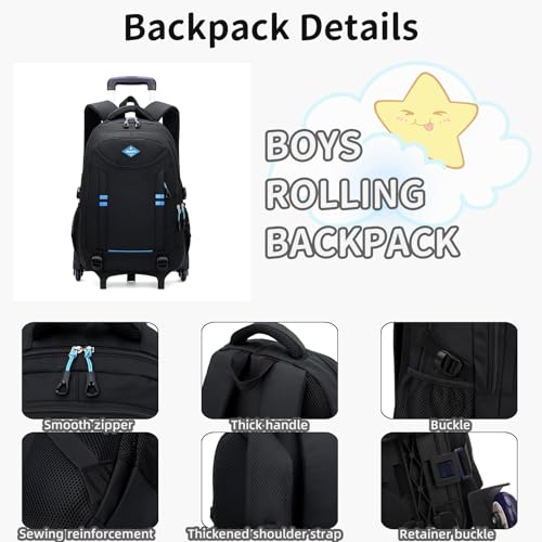 Rolling Backpack for Boys Elementary School Bag with Wheels Travel Trolley Bag 2 wheels and 6 wheels - color: Black/Green 2 Wheels, size: 2 wheels