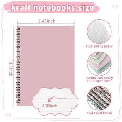 Fuutreo 6 Pack B5 Spiral Notebooks 10.5 x 7.45 Inch College Ruled Aesthetic Journal Kraft Hardcover 70 Sheets (140 Pages) Spiral Notebook for Office Students Work Journaling(Boho,Blue Green) - color: Boho