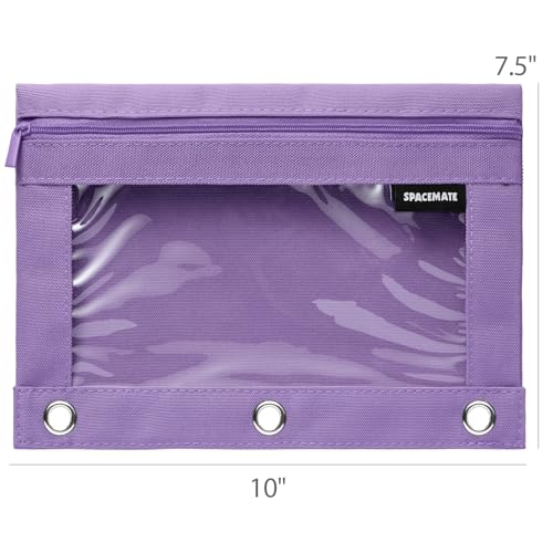 SPACEMATE Binder Pencil Pouch Case Box Bag for 3 Ring Binder School Supplies Girls Boys Kids, Clear Preppy Stuff Large Aesthetic Pen Organizer, Back to College Stationary, 1 Pack, Purple - color: Purple