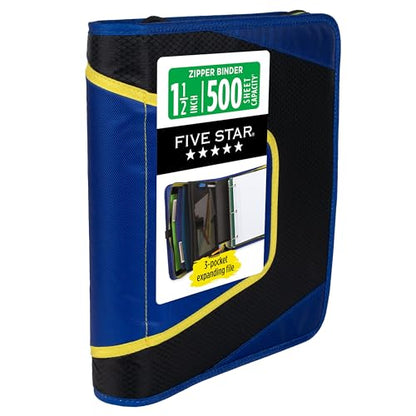 Five Star Zipper Binder 1.5 Inch O-Rings Case Organiser with 3-Pocket Expanding File, 500 Sheet Capacity, Cosmic Blast (280146J) - color: Cosmic Blast