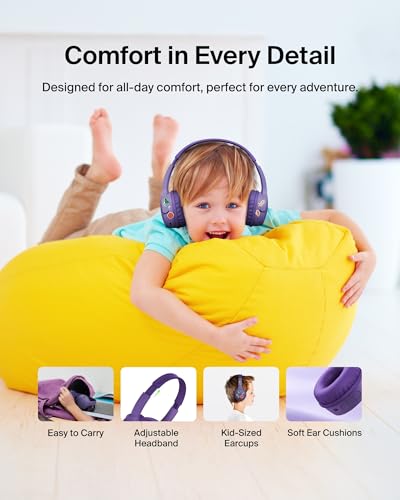 Belkin SoundForm Mini - Wireless Bluetooth Kids Headphones, 30H Battery, 85dB Safe Volume Limit, Built-In Microphone - Toddler On-Ear Earphones for iPhone, iPad, Fire Tablet, Ideal for School - Purple - color: Purple, style: Wireless (USB-C)