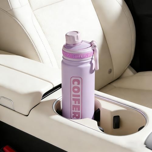 22 oz Insulated Water Bottle, Lightweight Stainless Steel Vacuum with Handle, Leakproof Dustproof Spout Lid, Wide Mouth BPA-Free, Cute for School Yoga Travel Commute Gifts for Women Girls - color: Purple