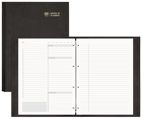 EMSHOI Undated Hourly Daily Planner, 240 Pages, A4 Size (9.2" x 12") | To Do List Notebook, Leather Hardcover with Gift Box, Refillable Binder, Schedules, for Productivity & Appointments (Black) - color: Black