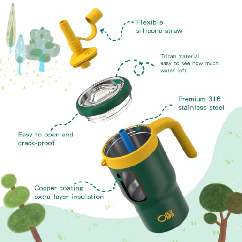OISIZ 14oz Kids Tumbler with Straw Lid & Handle,Kids Cup with Animal Accessory for School,Kids Water Bottles with Dust-proof Cover,Leakproof Water Bottles,316 Stainless Steel,Keep Cold 24 Hours-green - color: Forest Green