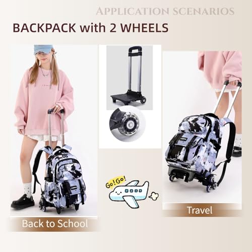 Kids Rolling Backpack for Girls School Backpack with Wheels for Boys Wheeled Bookbags Roller Trolley Bags for Primary Students, 2-Wheel Black - color: 2 Wheels Black