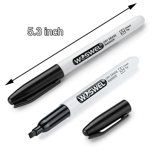 WOSWEL Dry Erase Markers,24 Pack Black Chisel Tip Whiteboard Markers, Chisel Point Low Odor Dry Erase Marker for School Office and Home