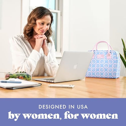 Fit & Fresh Bloomington Lunch Bag for Women - Insulated Large Lunch Box for Work with Containers, Leak-Resistant, Stain-Resistant, Zipper Closure, All Smiles Bubble Gum - color: Bubble Gum