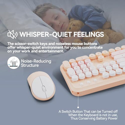 Wireless Keyboard and Mouse Combo, 2.4GHz Colorful Cute Round Keycaps Keyboard for Office Computer PC Desktops Laptop (104 Keys Pink White) - color: 104 Keys Pink White