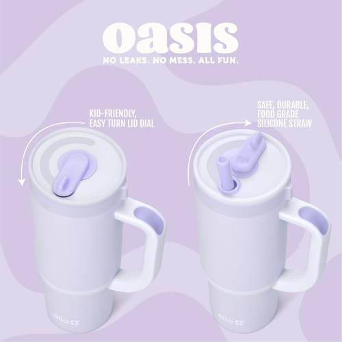 Ello Oasis 14oz Stainless Steel Toddler Tumbler with Handle & Retracting Straw, 100% Leakproof, Double-Wall Vacuum Insulated, Kids Water Bottle for School, BPA Free, Dishwasher Safe, Lavender Fields - color: Lavender Fields, size: 14 Ounces