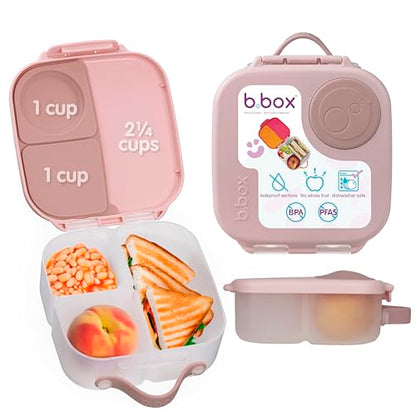 b.box Mini Lunch Box Kids | 4.25 Cup Leak Proof Bento Box for Kids Ages 3+ | 3 Compartment Snack Containers, School Lunch Container, Dishwasher Safe, BPA-Free, PFAS-Free - Blush Crush - color: Blush Crush, size: 1-pack