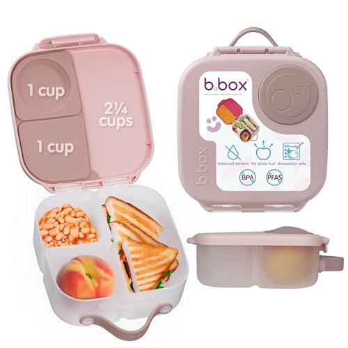 b.box Mini Lunch Box Kids | 4.25 Cup Leak Proof Bento Box for Kids Ages 3+ | 3 Compartment Snack Containers, School Lunch Container, Dishwasher Safe, BPA-Free, PFAS-Free - Blush Crush - color: Blush Crush, size: 1-pack