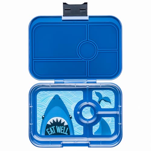 Yumbox Tapas Leakproof Bento Box, 4 Compartments, Monte Carlo Blue | Sandwich-Friendly| Large 4.2-Cup Capacity | Removable Compartment Tray | Easy-Open Single Latch | Wrap & Bagel Friendly - color: Deep Blue Shark
