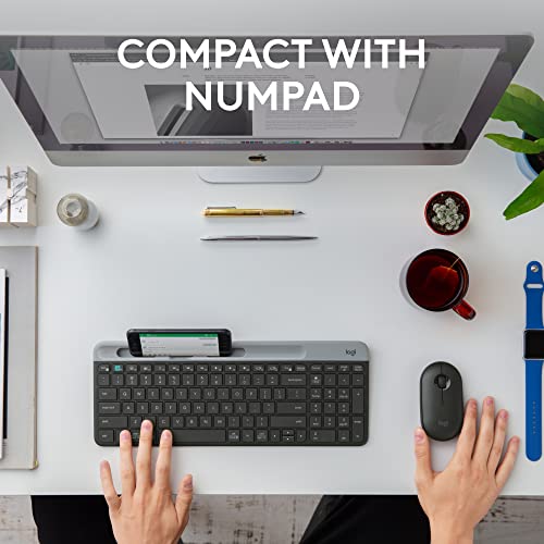 Logitech K585 Multi-Device Slim Wireless Keyboard, Built-in Cradle for Device; for Laptop, Tablet, Desktop, Smartphone, Win/Mac, Bluetooth/Receiver, Compact, Easy Switch, 24 Month Battery - Graphite - color: Graphite