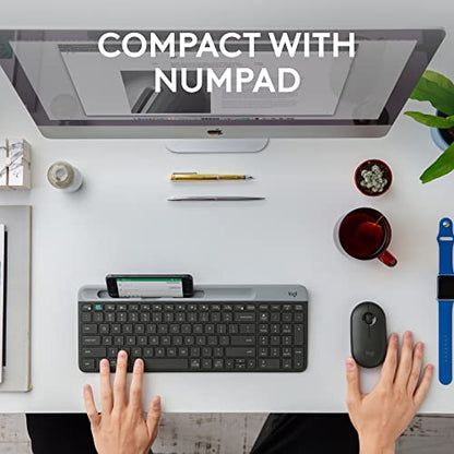 Logitech K585 Multi-Device Slim Wireless Keyboard, Built-in Cradle for Device; for Laptop, Tablet, Desktop, Smartphone, Win/Mac, Bluetooth/Receiver, Compact, Easy Switch, 24 Month Battery - Graphite - color: Graphite