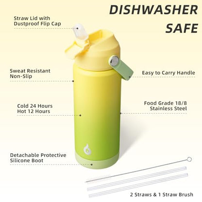 BJPKPK Insulated Water Bottle with Straw Lid, 18oz Thermo Water Bottles, Flex Handle & Non-slip Boot, BPA Free Leak Proof Stainless Steel Metal Thermo, Tumblers, Cups,Fresh Green - color: Fresh Green, size: 18 Ounces