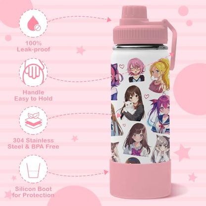 18oz Anime Water Bottle with 2 Lids (Spout and Straw Lid), Insulated Stainless Steel Kids Girl Tumbler Cup, Just A Girl Who Loves Anime Merch Gifts for Women Girls Fans - color: Anime