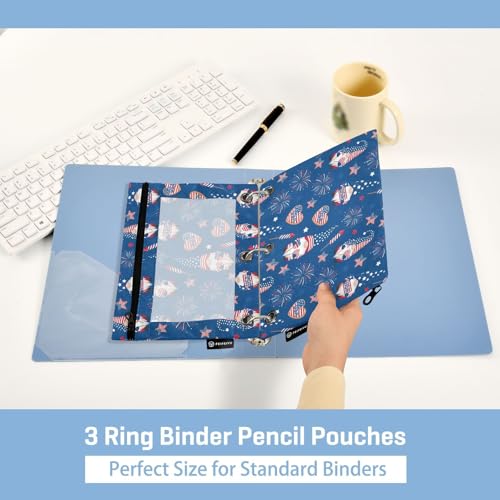 Emelivor Gnome 4th July Pencil Pouch for 3 Ring Binder 2 Pcs Binder Pouches with Zipper Pocket Pencil Case Bag with Clear Window for College Office Daily Supplies - color: 16-4th July