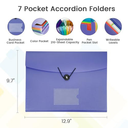 5 Pack 7-Pockets Expanding File Folder Accordion File Organizer, A4 Letter Size Paper Document Receipt Holder for School Office Supplies