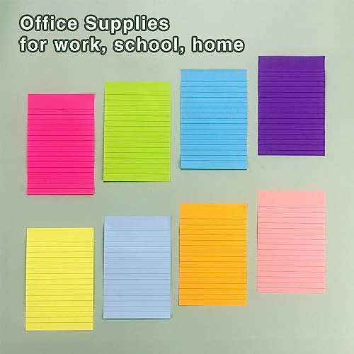Eastern Wolf Lined Sticky Notes 4x6 in, 8 Bright Multicolors, 35 Sheets/Pad | Large Size, Premium Adhesive, Reusable & Removable - color: 4x6 8 Pads