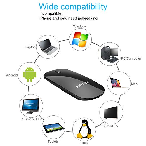 FENIFOX Wireless Bluetooth Mouse, Ultra-Thin Flat and Slim Silent USB-C Rechargeable Travel Mini Portable Mouse for Mac iPad Laptop MacBook Tablet Chromebook - Black - color: Black