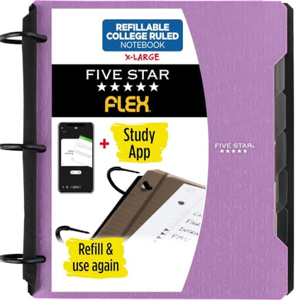 Five Star Flex Refillable Notebook + Study App, College Ruled Paper and 1-1/2 Inch TechLock Ring Binder with Pockets, Tabs and Dividers, 300 Sheet Capacity, Amethyst Purple (29324AB6) (Pack of 6) - color: Amethyst Purple, size: 6 Pack