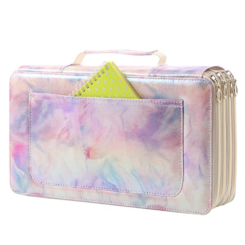 Colored Pencil Case- 300 Individual Slots Pencil Holder Pen Bag Large Capacity Pencil Organizer with Handle Strap Handy Colored Pencil Box with Printing Pattern - color: Marble-Purple, size: 300