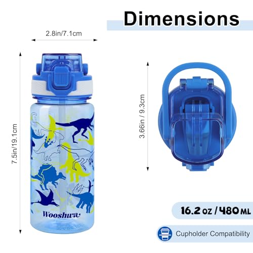 Kids Water Bottle for School, 16 Oz Plastic Water Bottle, 2 Pack | Silicone Spout, Pop-Up Cover, BPA Free & Dishwasher Safe, Excavator & Dinosaur