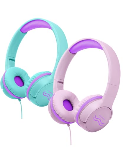 2 Pack Wired Kids Headphones, Foldable, Volume Control Safe Listening(85/94dB), 3.5mm Jack on-Ear Headset for Chilren/Teens/School/Travel/Plane/Ipad/Tablet/Laptop,GreenPinkPurple - color: GreenPurple pinkpurple