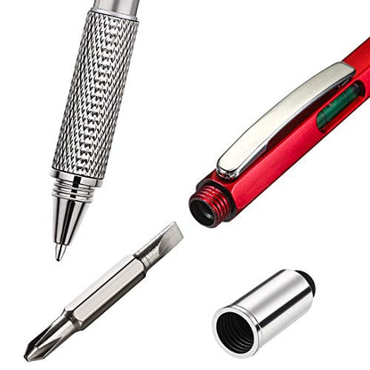 Zhanmai 8 Pcs 6 in 1 Multitool Pen Bulk Gift for Men Multi Tool Ballpoint Pen with Ruler Level Screwdriver Stylus Cool 20 Ink Refill Tool Gadget Birthday Christmas Stocking Stuffers for Adult (Red) - color: Red