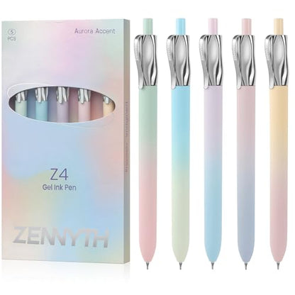 Solati Premium Gel Pens, 5-Pack Retractable 0.5mm Black Ink Pens, Luxury Aesthetic Fluid Design, Smooth Quick-Dry Writing Pens for Journaling, Note-Taking, Office, School Supplies (Z4 5PCS Aurora) - color: Z4 5PCS Aurora