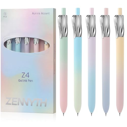 Solati Premium Gel Pens, 5-Pack Retractable 0.5mm Black Ink Pens, Luxury Aesthetic Fluid Design, Smooth Quick-Dry Writing Pens for Journaling, Note-Taking, Office, School Supplies (Z4 5PCS Aurora) - color: Z4 5PCS Aurora