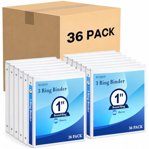 SUQJOY Durable 3 Ring Binders 1 Inch 36 Pack Bulk, Clear View Binders Bulk Three Ring Binders PVC Free, Fit for 8.5x11 inches for School or Office Supplie(White - color: White, size: 1 inch, style: 36pack