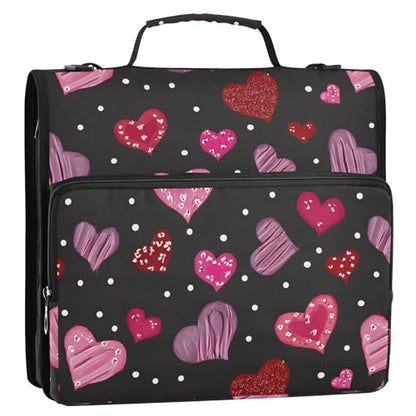 3 Ring Zipper Binder Red Pink Love Heart Binders Bag with Shoulder Strap 500 Sheets Paper Organizer Trapper Keeper Documents Storage File Folder for School Office - color: A2808