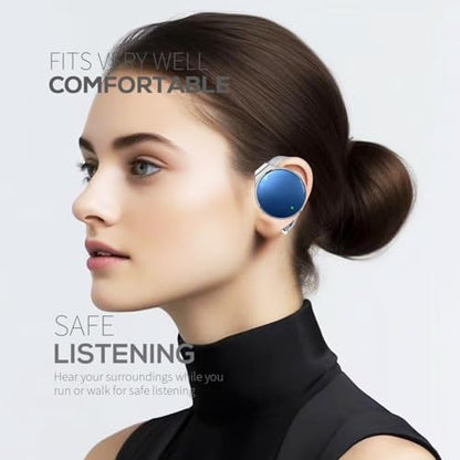 Open Ear Headphones Wireless, 52Hrs Playtime, with Hook Bluetooth Headset | Lightweight Earphones, Clip-On Ear Design, Dual Device Pairing, for Workouts - color: White Blue