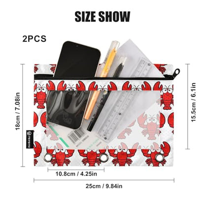 Lobster Pencil Pouches for 3 Ring Binder, Zipper Binder Pencil Case, 2 Pack Clear Window Case Bag for Office Organizers - color: Lobster
