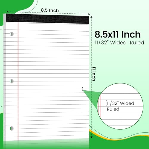 3 Hole Legal Pad 8.5 x 11, 6 Pack White Note Pads, Notebook Paper Wide Ruled, Writing Paper Pads, Notepads with Binder Holes, Lined Paper 8.5x11, Ideal for School, Home, Office, 30 Sheets/Pack - style: 6 Pack-30 Sheets/Pad-White