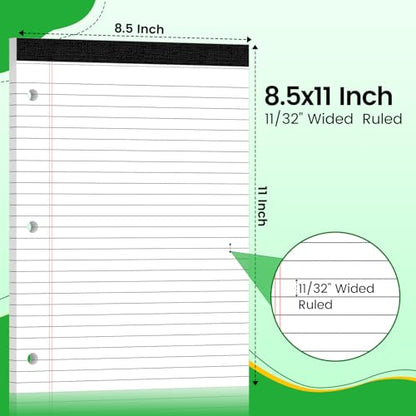 3 Hole Legal Pad 8.5 x 11, 6 Pack White Note Pads, Wide Ruled Notepads | 30 Sheets/Pack, Notebook Paper for Binder, Writing Paper Pads, 3 Rings Notepads , Lined Paper 8.5x11, Sturdy Back - style: 6 Pack-30 Sheets/Pad-White