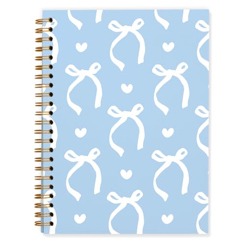 QUICQOD Preppy Blue Bow Spiral Notebook for Teen Girls 5.5x8.3 Inch | Coquette School Supplies for Teen Girls, Cute Journal for Women, Hardcover Notebook for School Office, Back to School Gifts - color: Blue2