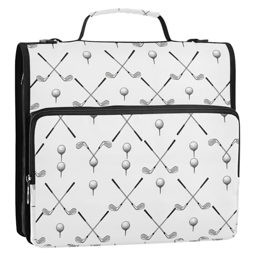 Zipper Binder Bag 3 Ring File Folder Portfolio Organizer Zippered Binder Bags with Strap Fits Laptop Women Men - color: 27-golf Balls White