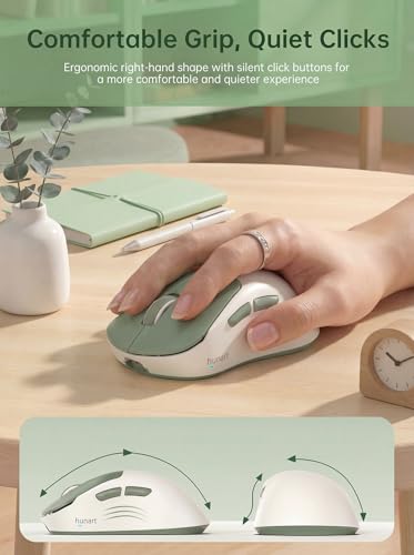 hunart H6 49g Wireless Mouse, Bluetooth & 2.4GHz Rechargeable Mouse, Lightweight Silent Ergonomic Mouse with USB-C Charging, Portable Right-Hand Office Mouse for Laptop, PC, MacBook, Tablet - Green - color: Green