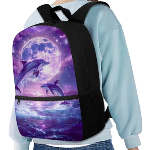 Dolphin Backpack for Girls Kids Backpack with Lunch Box Water Bottle Pouch and Aesthetic Pencil Case 4PCS Set Bookbag with Front Pocket for School Teens 17 inch Large Elementary School Bag - color: Aesthetic Dolphin