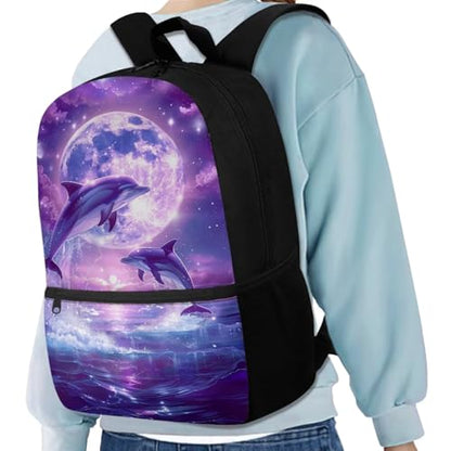 Dolphin Backpack for Girls Kids Backpack with Lunch Box Water Bottle Pouch and Aesthetic Pencil Case 4PCS Set Bookbag with Front Pocket for School Teens 17 inch Large Elementary School Bag - color: Aesthetic Dolphin