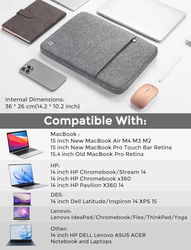 DOMISO Laptop Case Laptop Sleeve Cover Compatible with 15 inch MacBook Air M4/A3241 2025, M3/A3114,M2/A2941,15 inch MacBook Pro A1990 A1707,Compatible with Dell XPS 15 Plus with Pocket,Grey - color: Grey, size: 14 inch
